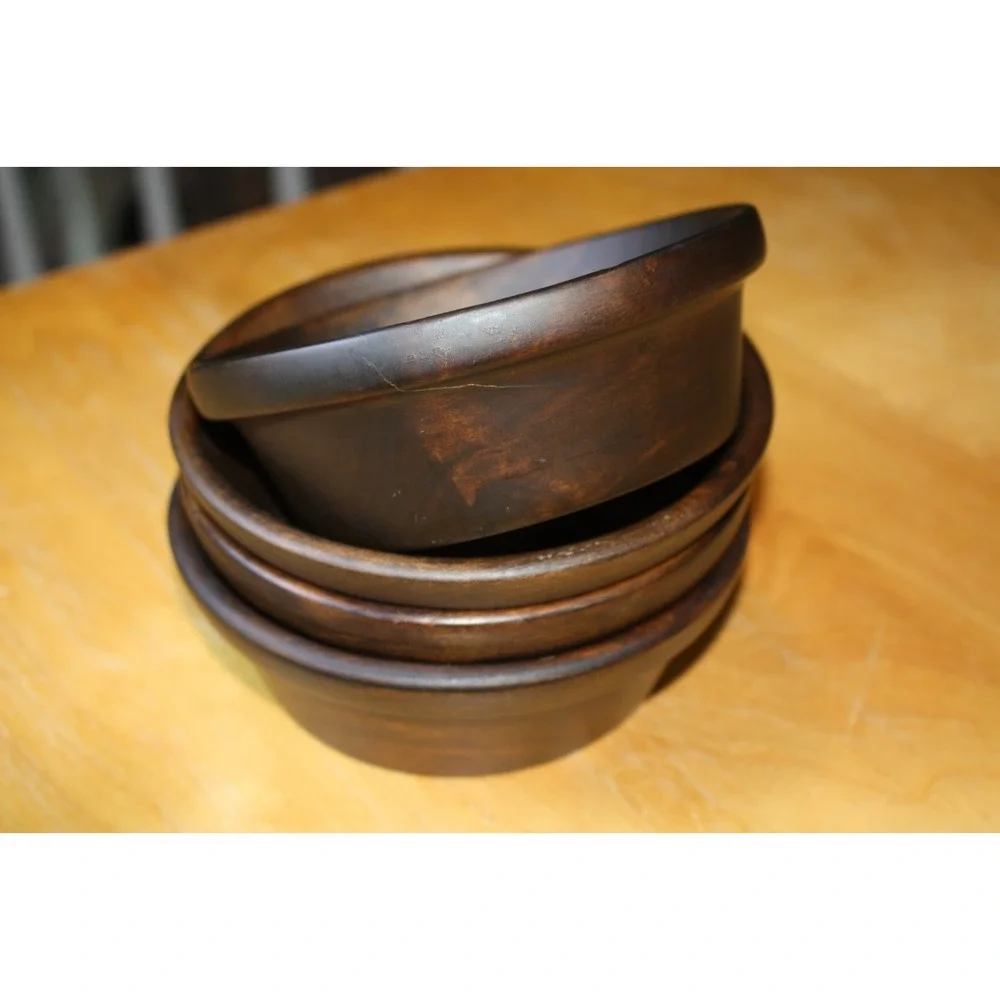 David Auld Dark Wooden Bowl Set of 4 Made in Haiti Vintage MCM Small Rimmed